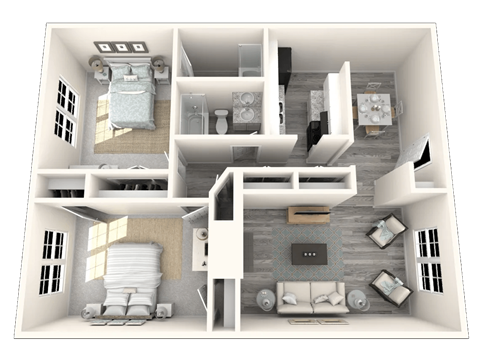Floor plan for 2 beds, 2 baths, 1078 sqft